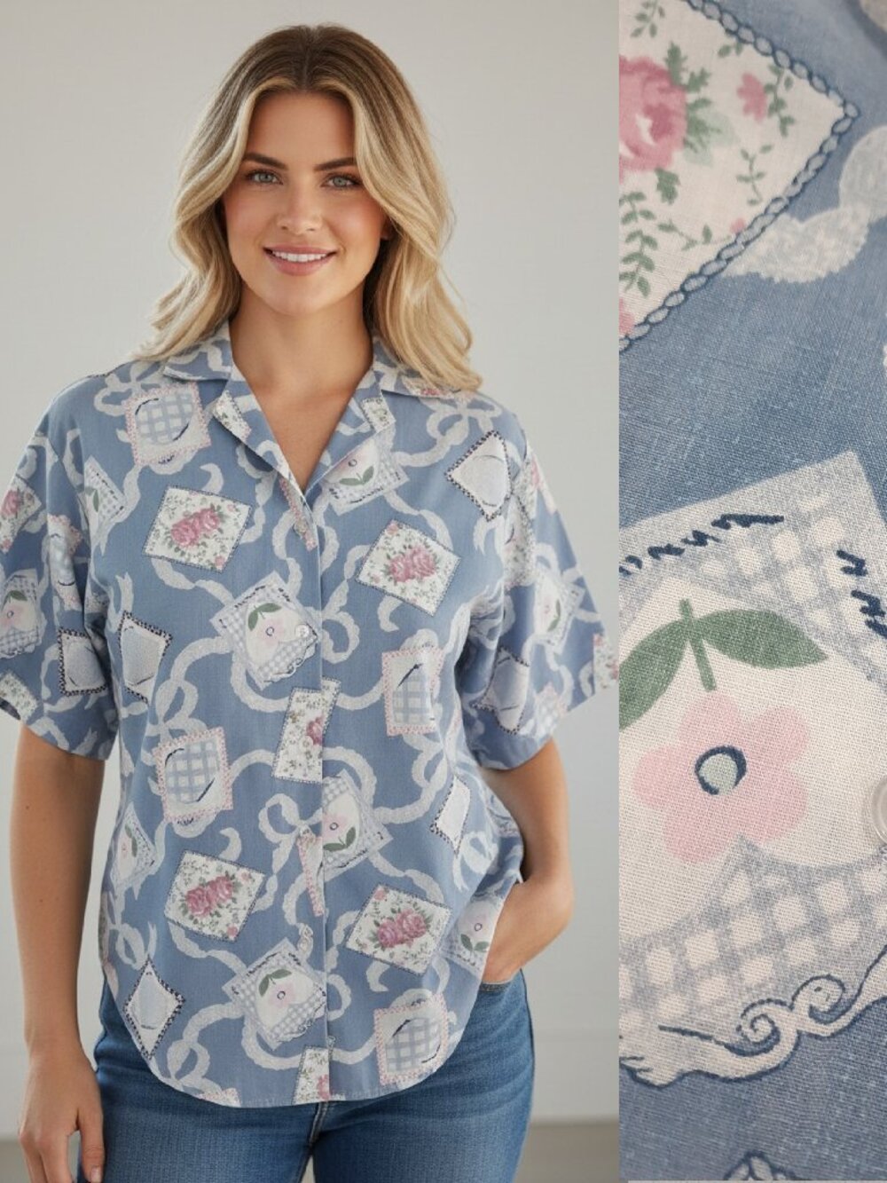 Vtg 80s cotton cottagecore blouse - Caribou brand